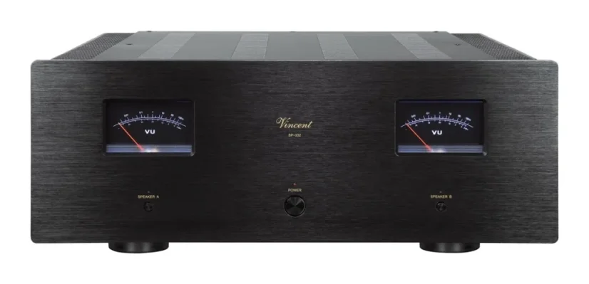 Vincent SP-332 – hybridný stereo koncový zosilňovač 2 × 250 W s XLR a VU metrami čierny