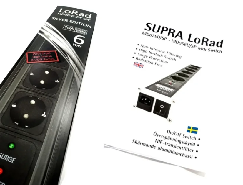 SUPRA  MAINS BLOCK MD06-EU/SP SPC BLACK SWITCH - Silver Edition