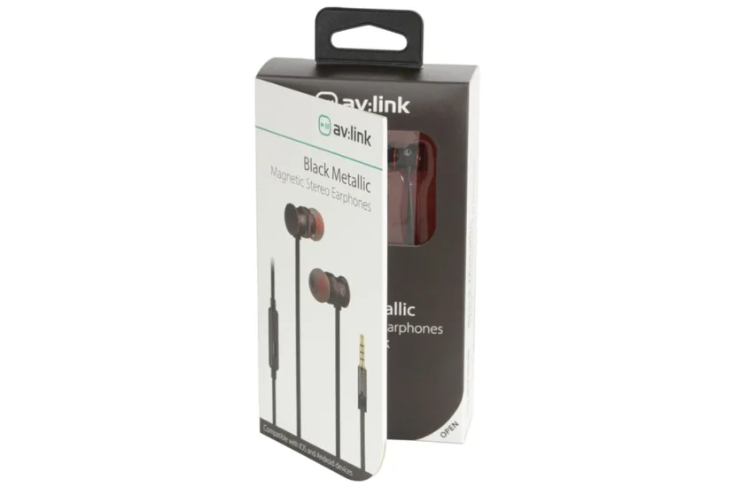 av:link sluchátka In-Ear Magnetic, hands free, černá metalíza