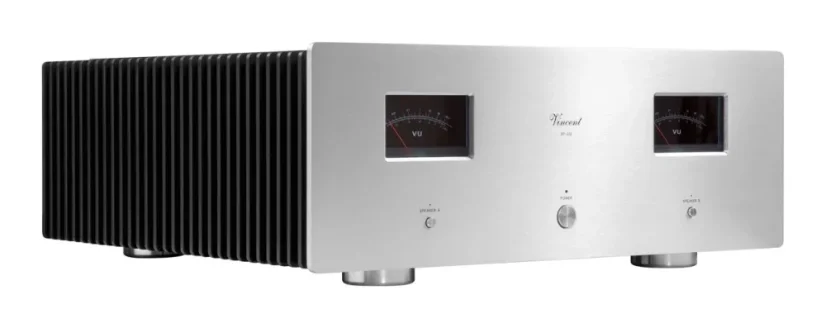 Vincent SP-332 – hybridný stereo koncový zosilňovač 2 × 250 W s XLR a VU metrami strieborný
