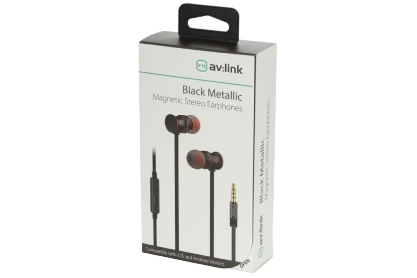 av:link sluchátka In-Ear Magnetic, hands free, černá metalíza